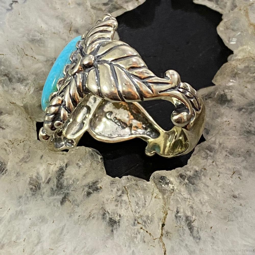 Carolyn Pollack Sterling Silver Oval Turquoise Leaf Design Ring Size 7, 8.5 - Picture 6 of 10